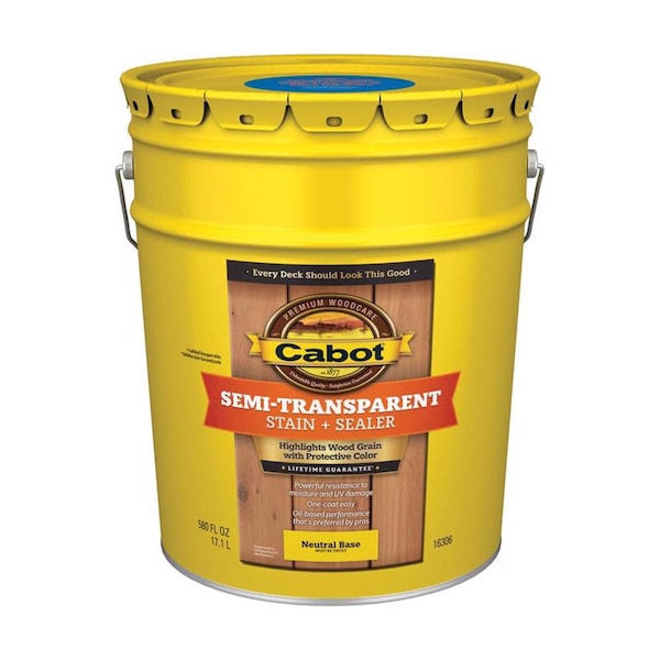 Cabot Semi-Transparent Low VOC Semi-Transparent Tintable Neutral Base Stain and Sealer 5 gal